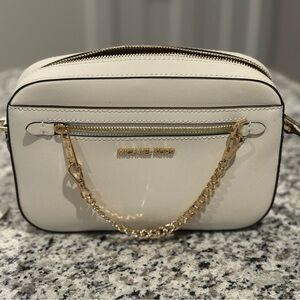 Michael Kors Gold and White Crossbody Bag with Chain Strap